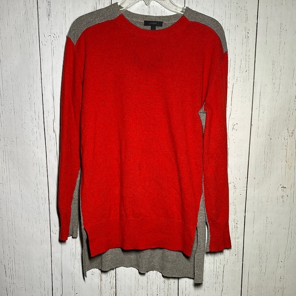 J Crew Colorblock Red & Gray/Tan High Low Women's Sweater Size Small